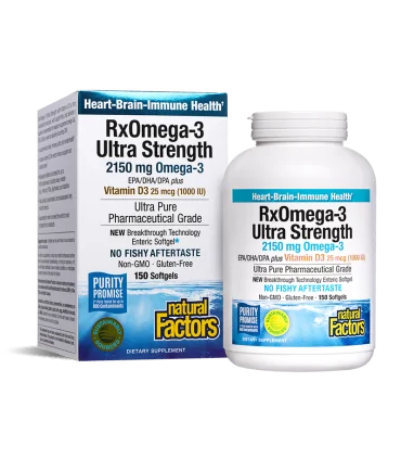 RX Omega-3 Ultra Strength + витамин D3 1000 IU  х 150 софтгел капсули Natural Factors