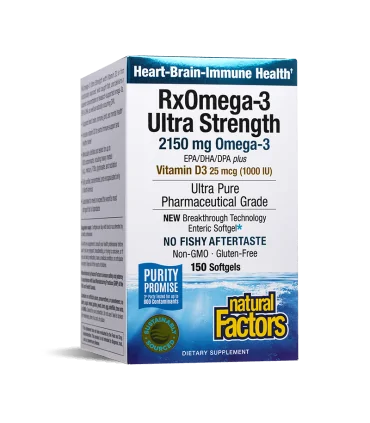 RX Omega-3 Ultra Strength + витамин D3 1000 IU  х 150 софтгел капсули Natural Factors