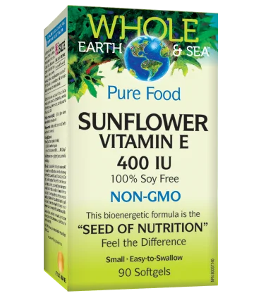 Whole earth and sea® Витамин E (от слънчоглед) 400 IU x 90 софтгел капсули Natural Factors