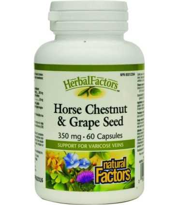 ДИВ КЕСТЕН И ГРОЗДОВО СЕМЕ 350 МГ Х 60 NATURAL FACTORS / HORSE CHESTNUT AND GRAPE SEED NATURAL FACTORS / цена, информация